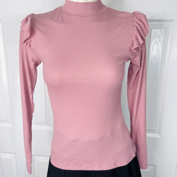 PRIMARK top Dusty Rose Pink ribbed long sleeve sweater top shoulder accents 4 - Picture 6 of 6